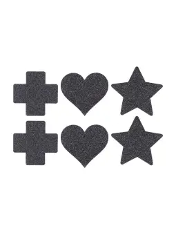 CONJUNTO DE 3 TAPA MAMILOS CROSS STAR HEART PRETOS LE DÉSIR 