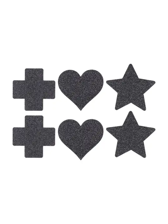 CONJUNTO DE 3 TAPA MAMILOS CROSS STAR HEART PRETOS LE DÉSIR 