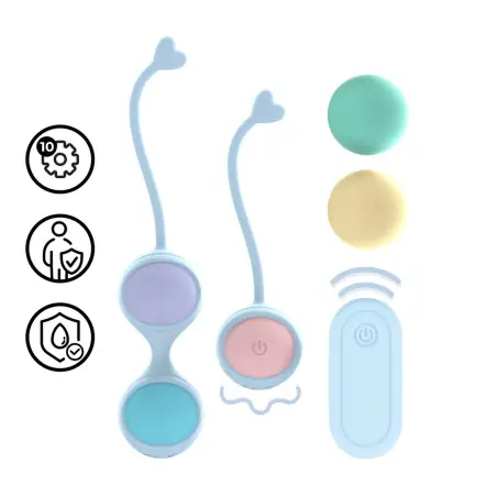 BOLAS VAGINAIS VIBRATÓRIAS COM COMANDO E 5 PESOS INTERCAMBIÁVEIS KEGEL KIT ROXO LOVELINE 