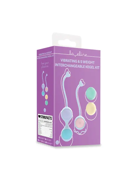BOLAS VAGINAIS VIBRATÓRIAS COM COMANDO E 5 PESOS INTERCAMBIÁVEIS KEGEL KIT ROXO LOVELINE 