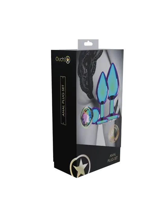 CONJUNTO DE 3 PLUGS ANAIS EM METAL VENICE COLLECTION IRIDESCENT OUCH! 