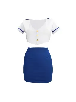 FANTASIA DE HOSPEDEIRA AZUL/BRANCO S-LINE 