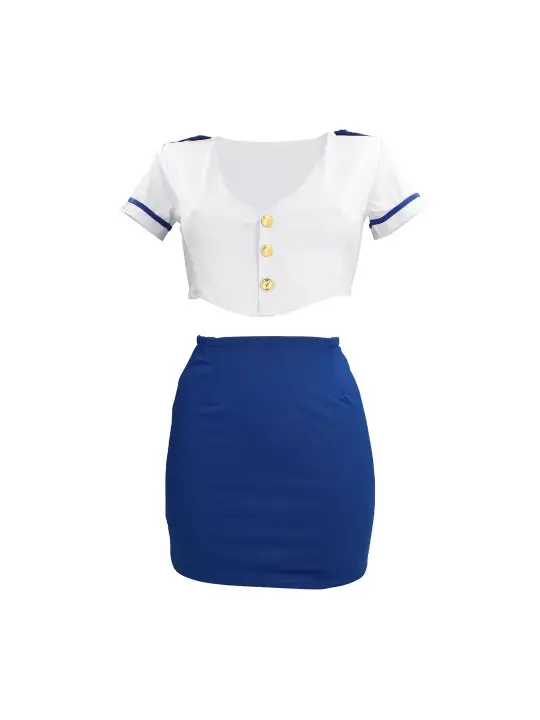 FANTASIA DE HOSPEDEIRA AZUL/BRANCO S-LINE 