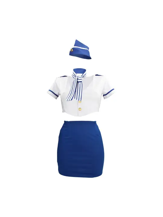 FANTASIA DE HOSPEDEIRA AZUL/BRANCO S-LINE 