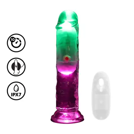 VIBRADOR COM LED E COMANDO LED VIBRATING STRAIGHT COCK 6 / 15 CM REALROCK