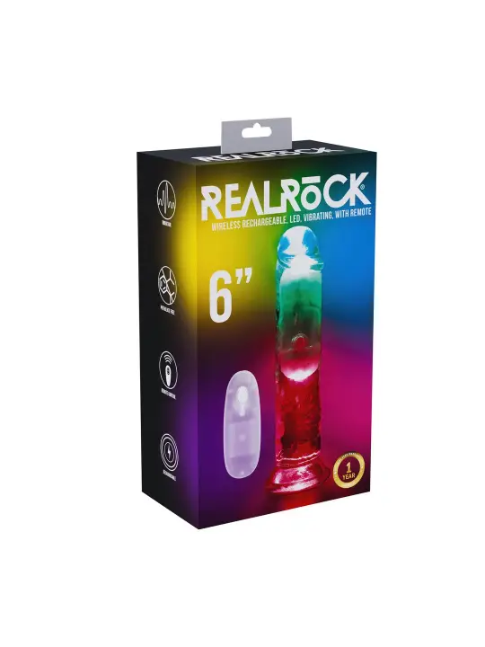 VIBRADOR COM LED E COMANDO LED VIBRATING STRAIGHT COCK 6 / 15 CM REALROCK