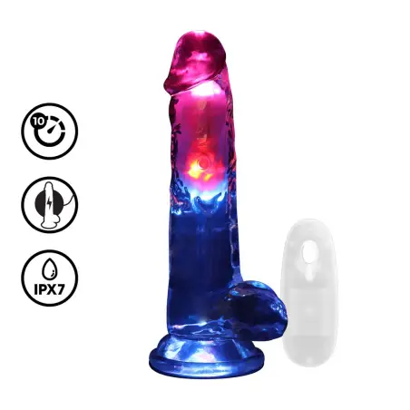VIBRADOR COM LED E COMANDO LED VIBRATING STRAIGHT COCK WITH BALLS  8 /20 CM REALROCK
