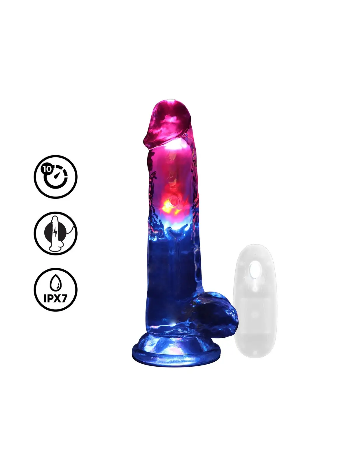 VIBRADOR COM LED E COMANDO LED VIBRATING STRAIGHT COCK WITH BALLS  8 /20 CM REALROCK