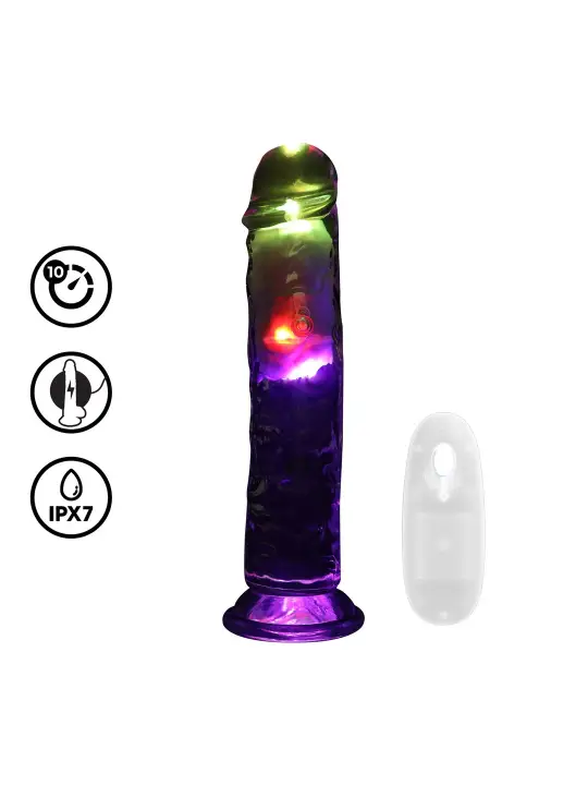VIBRADOR COM LED E COMANDO LED VIBRATING STRAIGHT COCK 8 /20 CM REALROCK
