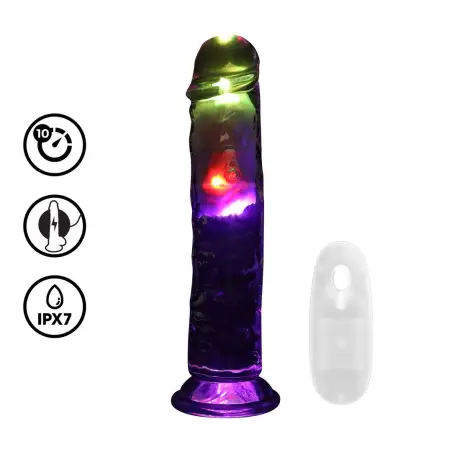 VIBRADOR COM LED E COMANDO LED VIBRATING STRAIGHT COCK 8 /20 CM REALROCK