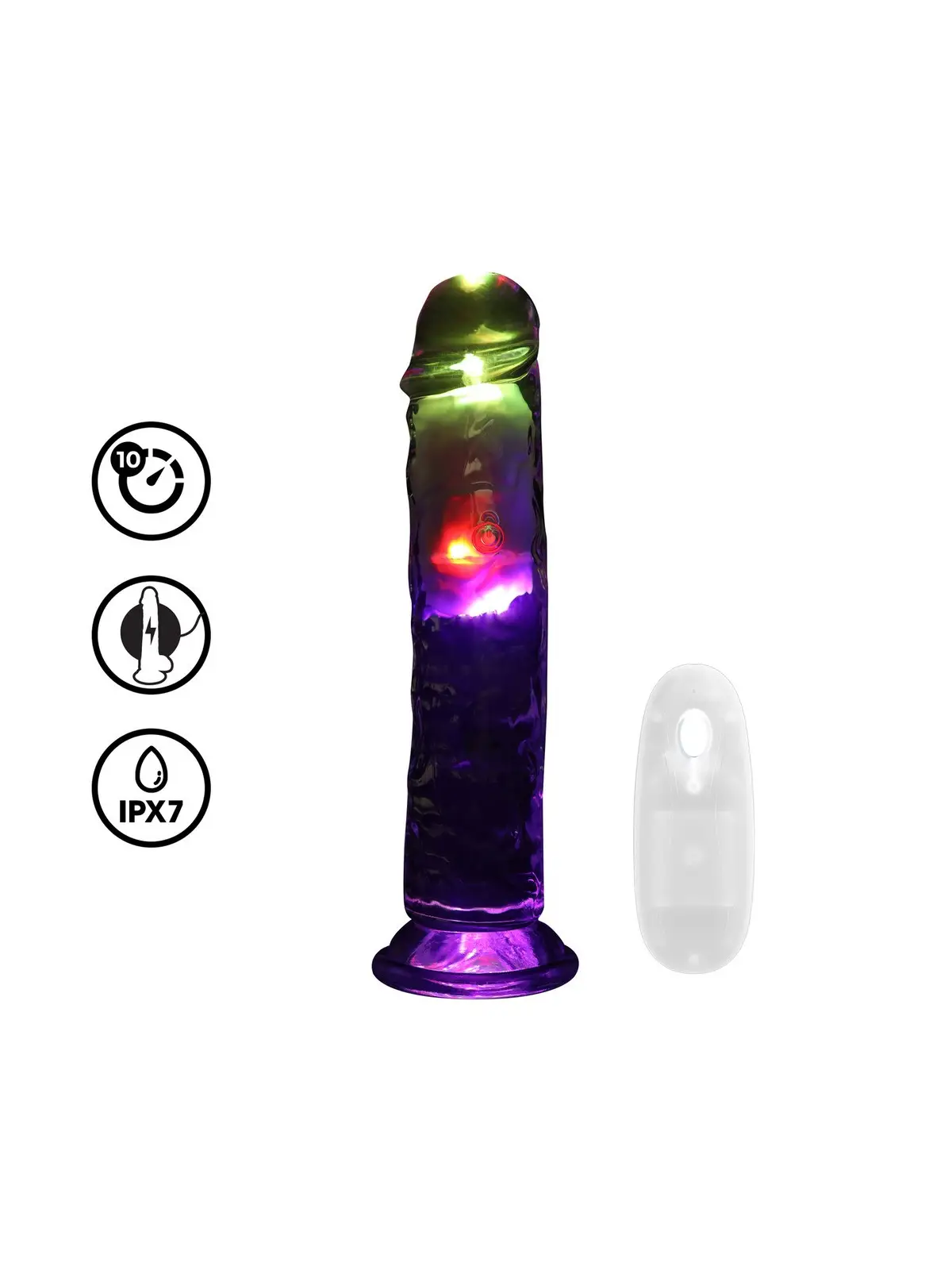 VIBRADOR COM LED E COMANDO LED VIBRATING STRAIGHT COCK 8 /20 CM REALROCK