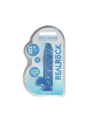DILDO REALISTA COM TESTÍCULOS CRYSTAL CLEAR 6 /15 CM AZUL REALROCK