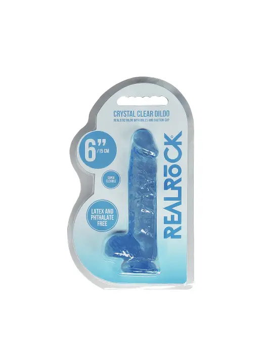 DILDO REALISTA COM TESTÍCULOS CRYSTAL CLEAR 6 /15 CM AZUL REALROCK