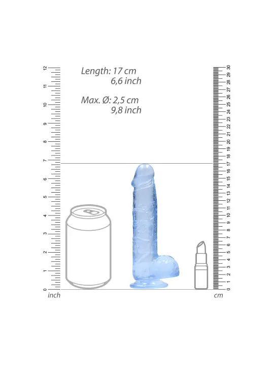 DILDO REALISTA COM TESTÍCULOS CRYSTAL CLEAR 6 /15 CM AZUL REALROCK