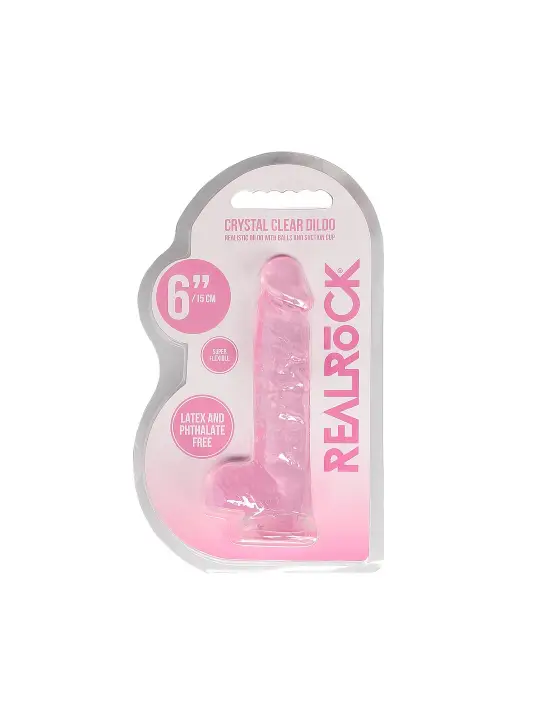 DILDO REALISTA COM TESTÍCULOS CRYSTAL CLEAR 6 /15 CM ROSA REALROCK