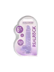 DILDO REALISTA COM TESTÍCULOS CRYSTAL CLEAR 6 /15 CM ROXO REALROCK