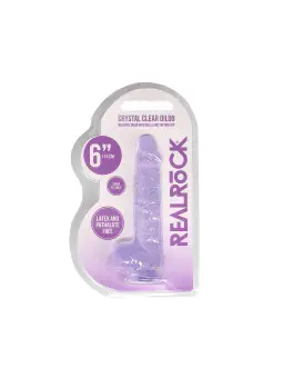 DILDO REALISTA COM TESTÍCULOS CRYSTAL CLEAR 6 /15 CM ROXO REALROCK