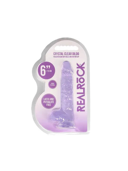 DILDO REALISTA COM TESTÍCULOS CRYSTAL CLEAR 6 /15 CM ROXO REALROCK