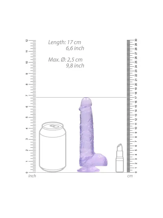 DILDO REALISTA COM TESTÍCULOS CRYSTAL CLEAR 6 /15 CM ROXO REALROCK