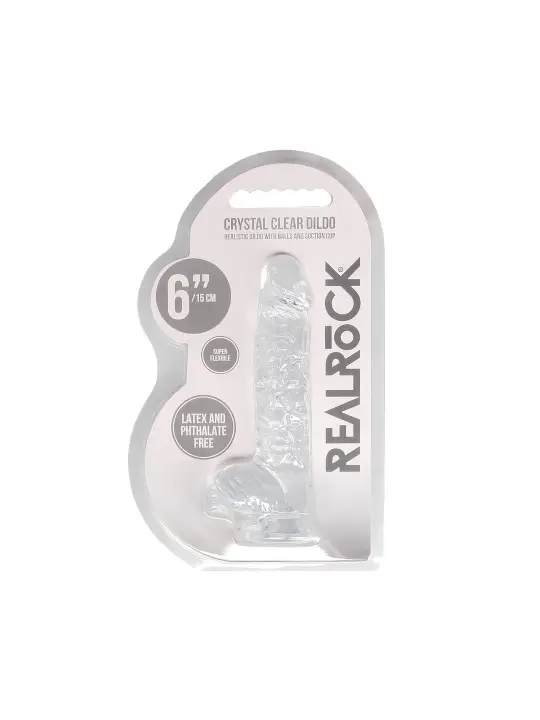 DILDO REALISTA COM TESTÍCULOS CRYSTAL CLEAR 6 /15 CM TRANSPARENTE REALROCK