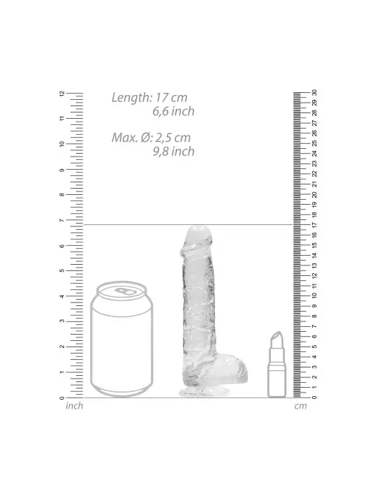 DILDO REALISTA COM TESTÍCULOS CRYSTAL CLEAR 6 /15 CM TRANSPARENTE REALROCK