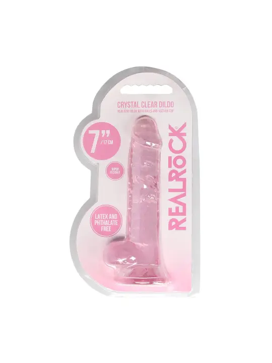 DILDO REALISTA COM TESTÍCULOS CRYSTAL CLEAR 7 /18 CM ROSA REALROCK