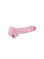 DILDO REALISTA COM TESTÍCULOS CRYSTAL CLEAR 7 /18 CM ROSA REALROCK