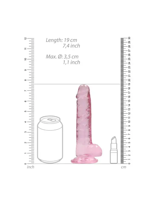 DILDO REALISTA COM TESTÍCULOS CRYSTAL CLEAR 7 /18 CM ROSA REALROCK