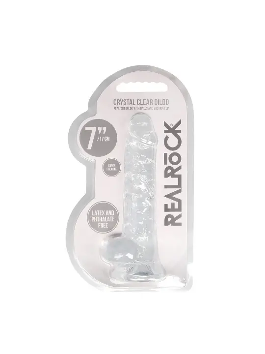 DILDO REALISTA COM TESTÍCULOS CRYSTAL CLEAR 7 /18 CM TRANSPARENTE REALROCK