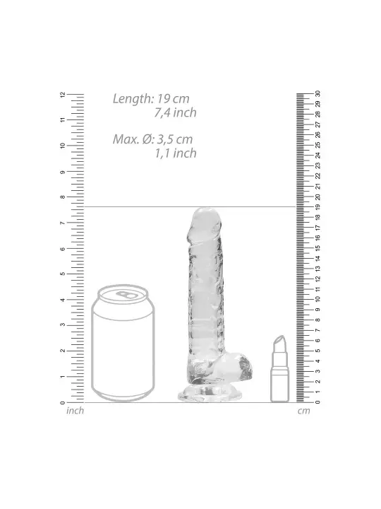 DILDO REALISTA COM TESTÍCULOS CRYSTAL CLEAR 7 /18 CM TRANSPARENTE REALROCK