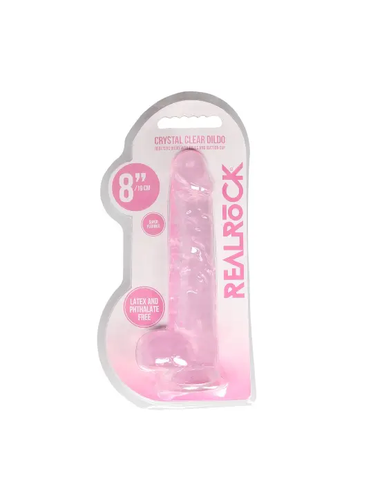 DILDO REALISTA COM TESTÍCULOS CRYSTAL CLEAR 8 /21 CM ROSA REALROCK