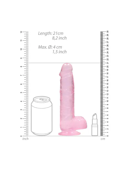 DILDO REALISTA COM TESTÍCULOS CRYSTAL CLEAR 8 /21 CM ROSA REALROCK