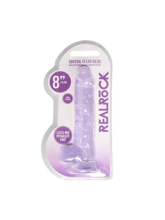DILDO REALISTA COM TESTÍCULOS CRYSTAL CLEAR 8 /21CM ROXO REALROCK
