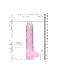 DILDO REALISTA COM TESTÍCULOS CRYSTAL CLEAR 9 /23 CM ROSA REALROCK