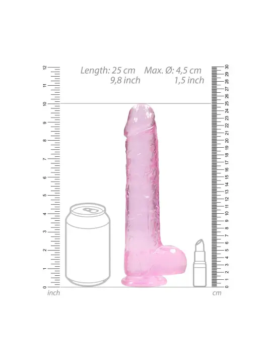 DILDO REALISTA COM TESTÍCULOS CRYSTAL CLEAR 9 /23 CM ROSA REALROCK