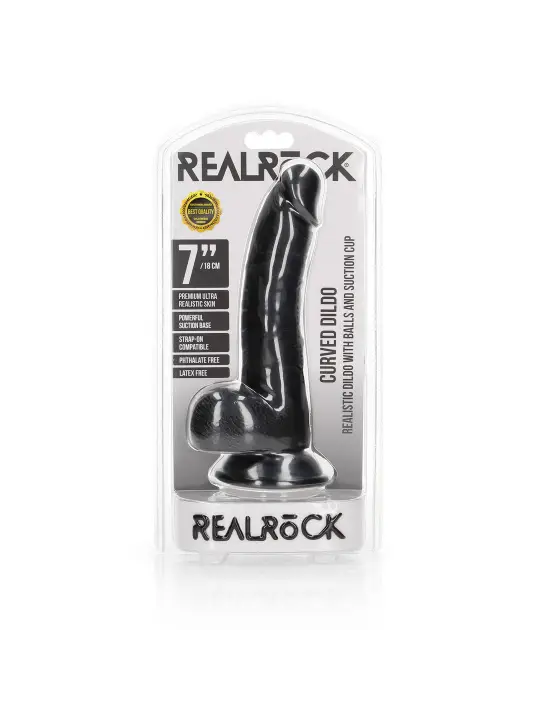 DILDO REALISTA COM TESTÍCULOS CURVED 7 /18CM PRETO REALROCK