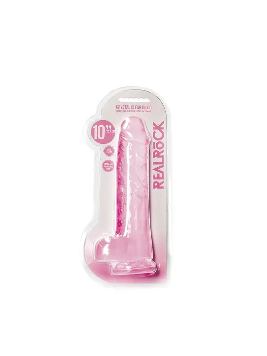 DILDO REALISTA COM TESTÍCULOS CRYSTAL CLEAR10 /25,4 CM ROSA REALROCK