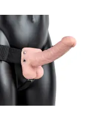 STRAP-ON OCO COM TESTÍCULOS E VIBRAÇÃO 7 /18 CM FLESH REALROCK