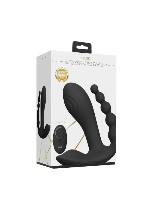 ESTIMULADOR COM DUPLA PENETRAÇÃO KATA PULSE WAVE BLACK VIVE 