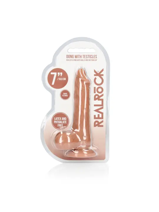 DILDO COM TESTÍCULOS TAN 7 / 17 CM REALROCK