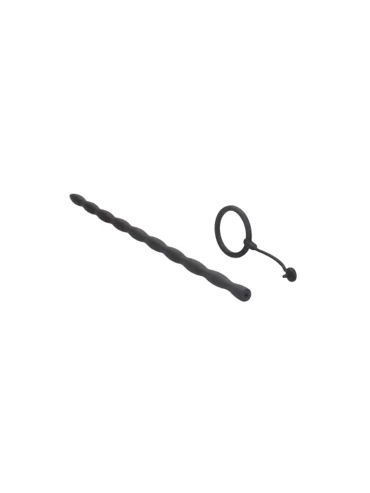 CONJUNTO DE SONDA DE URETRA COM ANEL PENIANO DE SILICONE PRETO OUCH!