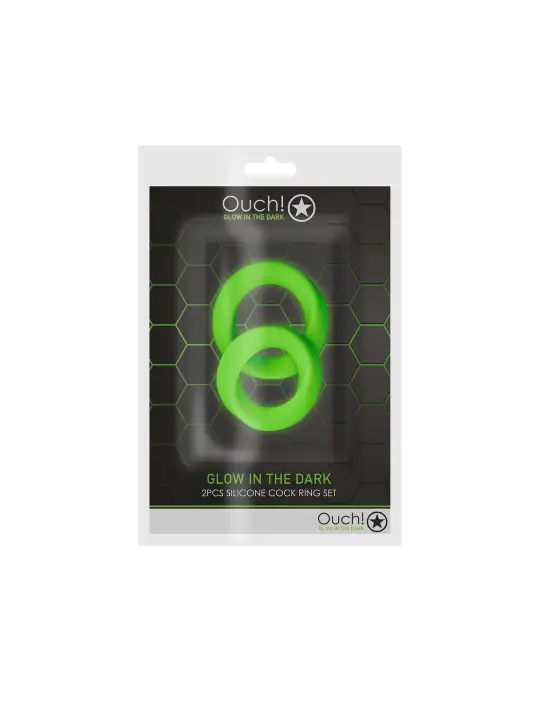 CONJUNTO DE 2 ANÉIS PARA O PÉNIS GLOW IN THE DARK OUCH!