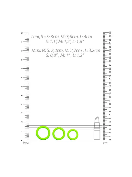 CONJUNTO DE 3 ANÉIS PARA O PÉNIS GLOW IN THE DARK OUCH!