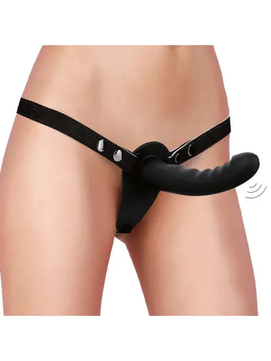 ARNÊS  AJUSTÁVEL COM VIBRADORES RECARREGÁVEIS PRETO OUCH!