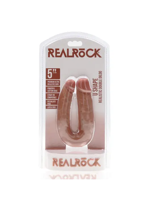 DILDO DUPLO U SHAPED DOUBLE DILDO 5 / 12,7 CM TAN REALROCK