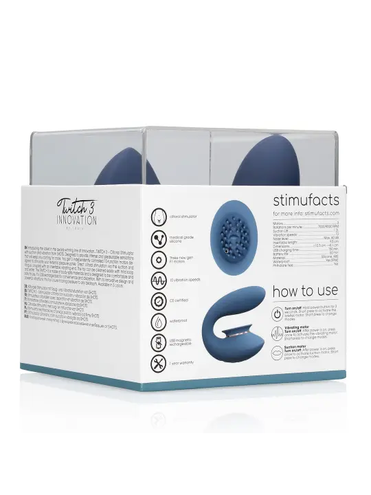 TWITCH 3 VIBRADOR RECARREGÁVEL E SUCÇÃO AZUL/CINZA INNOVATION