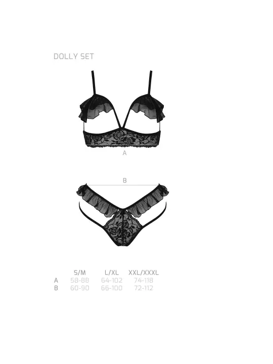 CONJUNTO DE 2 PEÇAS DOLLY PRETO EROTIC LINE PASSION