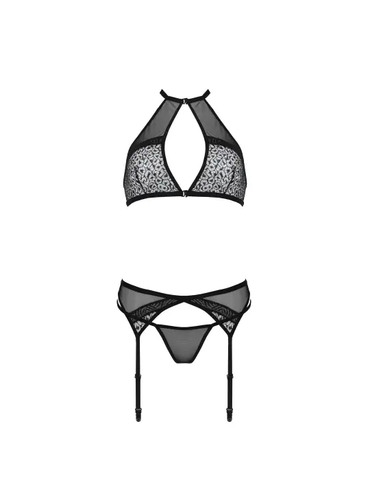 CONJUNTO DE 3 PEÇAS SATARA PRETO EROTIC LINE PASSION 