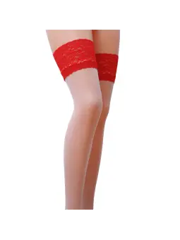 MEIAS DE LIGAS ST004 BRANCO/VERMELHO (17 DEN) PASSION