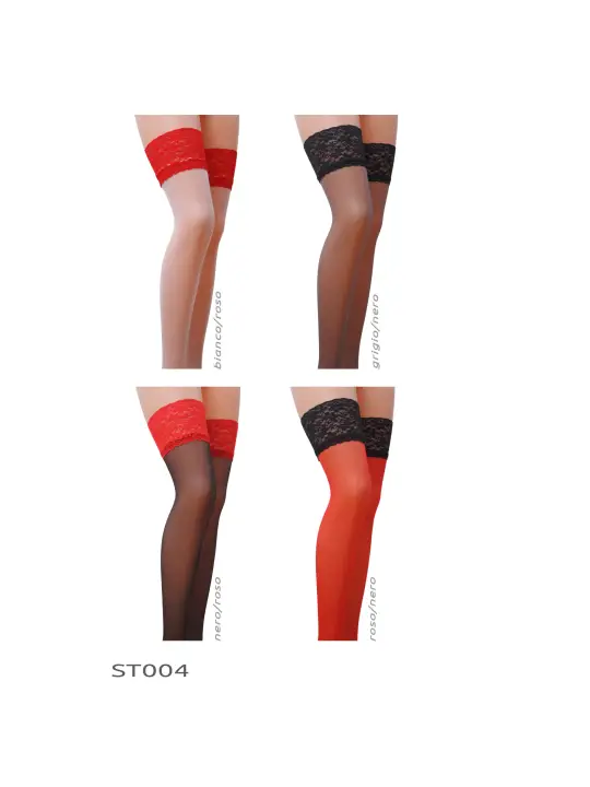 MEIAS DE LIGAS ST004 PRETO/VERMELHO (17 DEN) PASSION